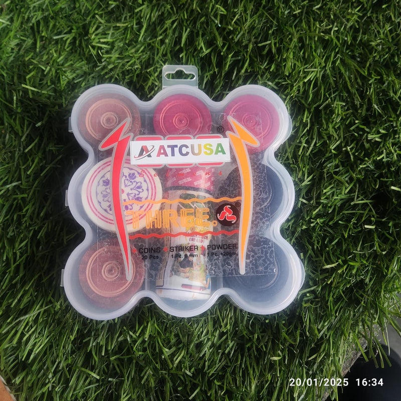 ATCUSA Carrom Board Wooden Coins | Set of 20 Coins 1 Striker 1 Powder 20 Grams Professional Carrom Board Game | Premium Veneer Wood Coins Set Combo - Tounament Grade | - Image 4